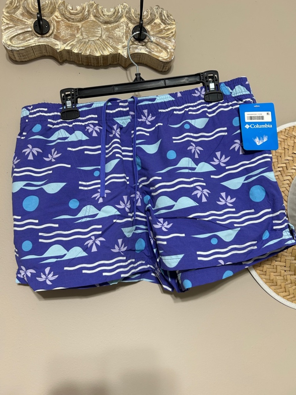 Columbia Purple and Light Blue Wave-Print Swim Shorts